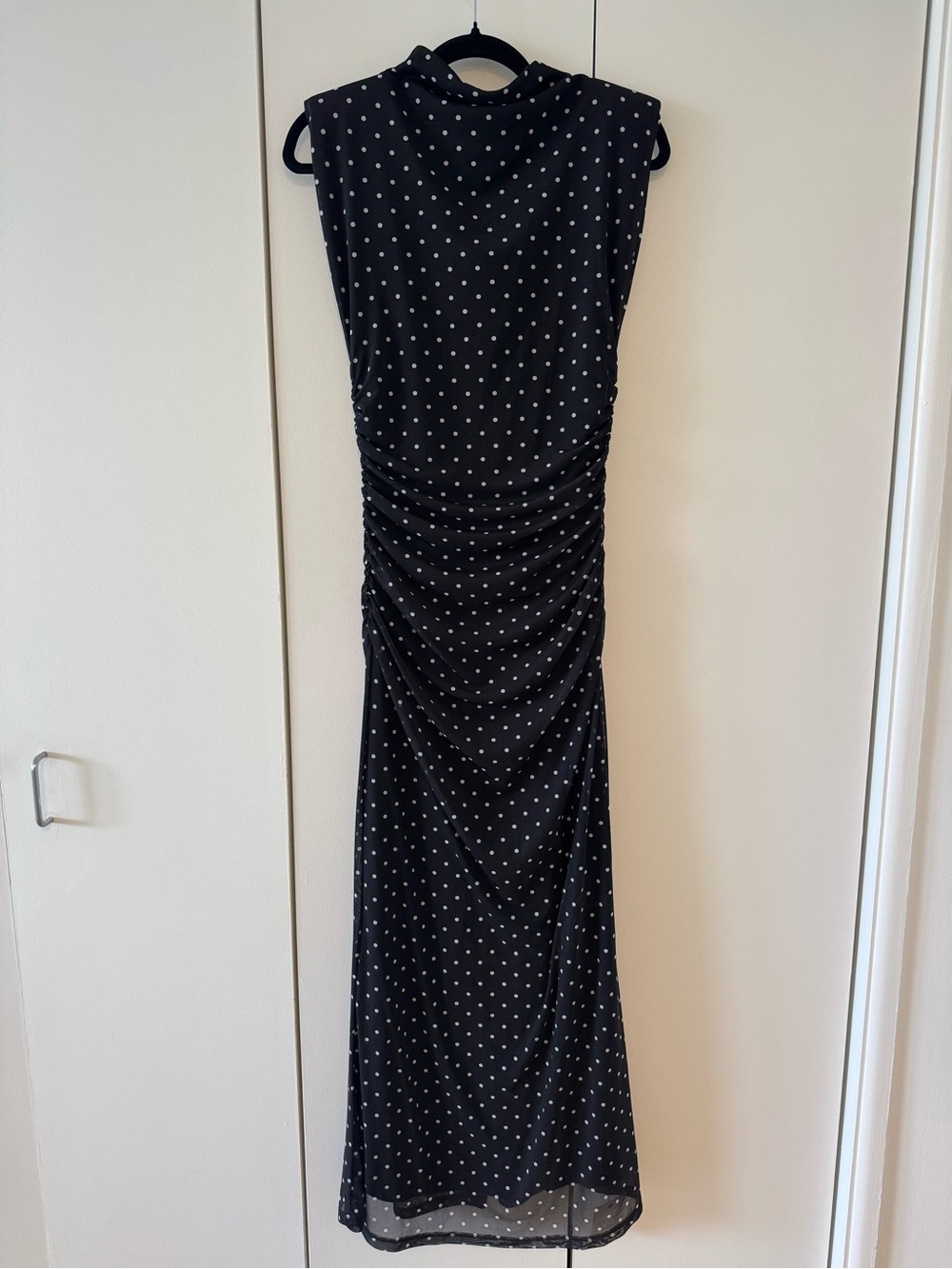 ASOS Black & White Polka Dot Ruched Maxi Dress Size 6 - Picture 2 of 5